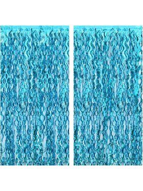 Xtralarge Wavy Blue Foil Fringe Curtains - Set of 2, Perfect for Parties